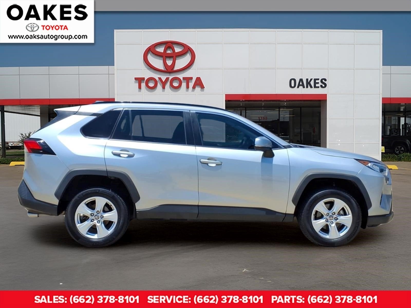 2021 Toyota RAV4 XLE in Silver Sky Metallic — front three-quarter view